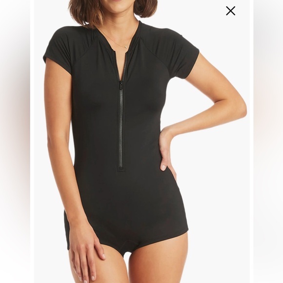 Sea Level Short Sleeve Zip One-Piece Swimsuit Size 4 - Picture 1 of 7